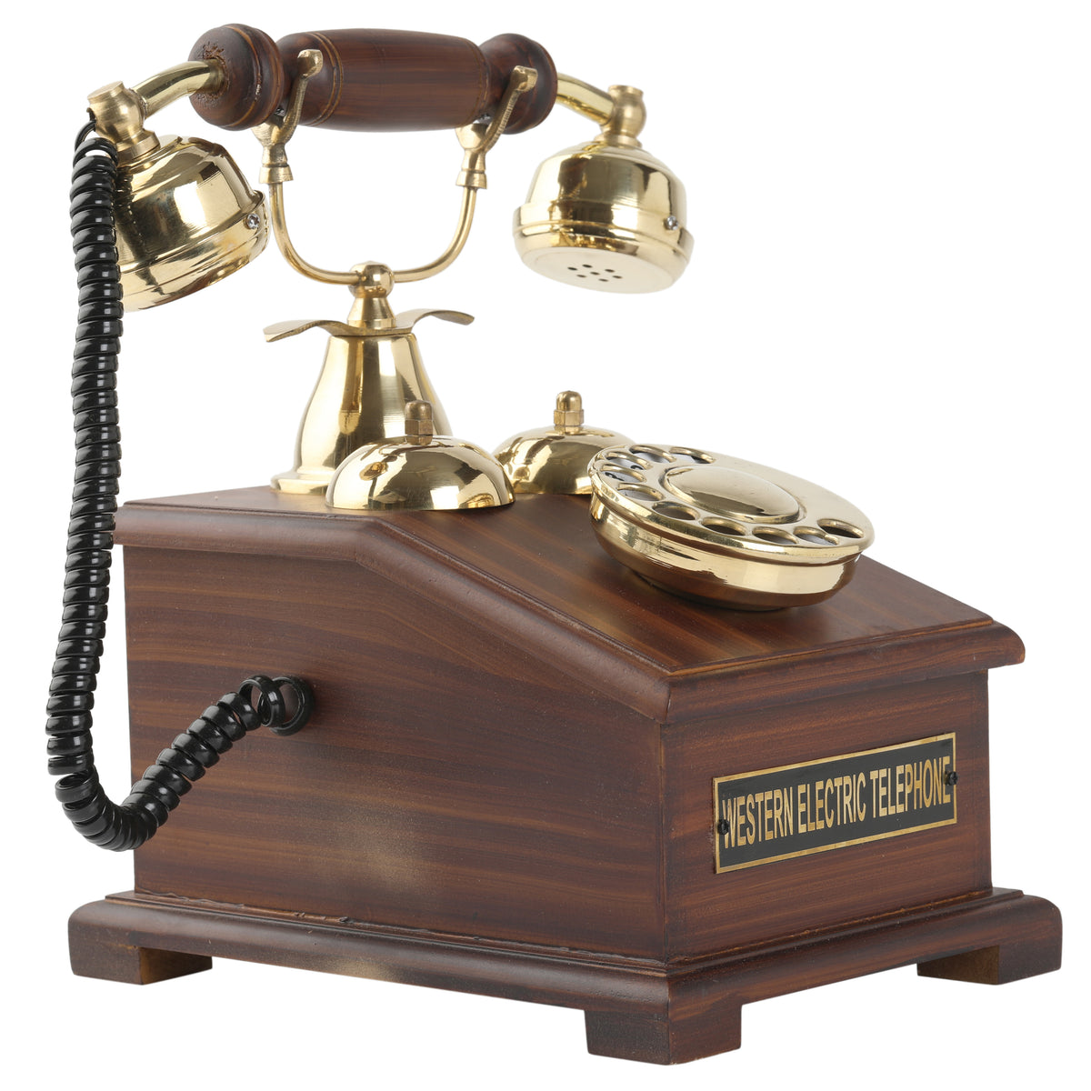 Handmade Vintage Telephone Ornament - Brass and Wood
