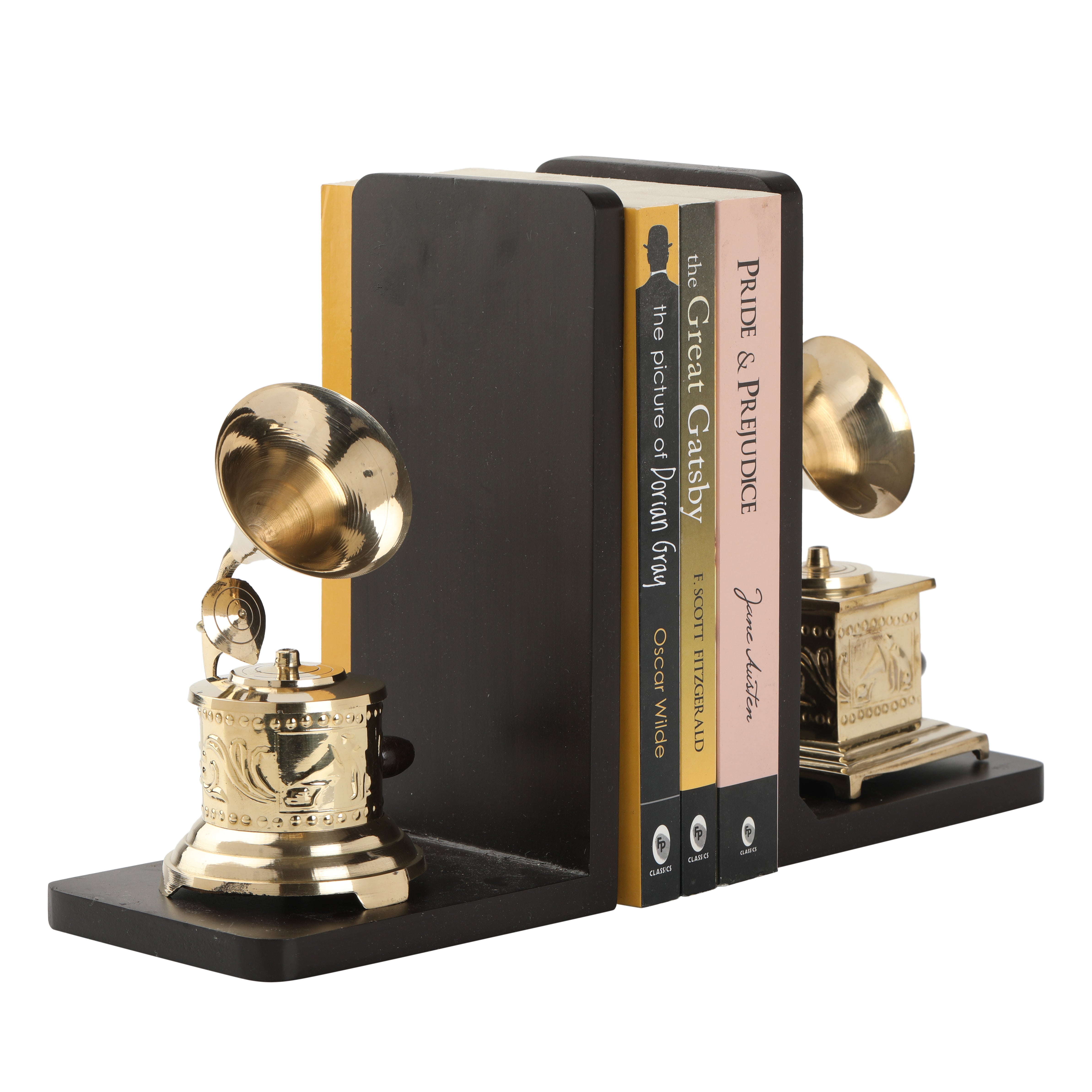 Bookend Gramophone Showpiece - Handcrafted Retro Style Classic Vintage - Brass Finish Decor Anitque