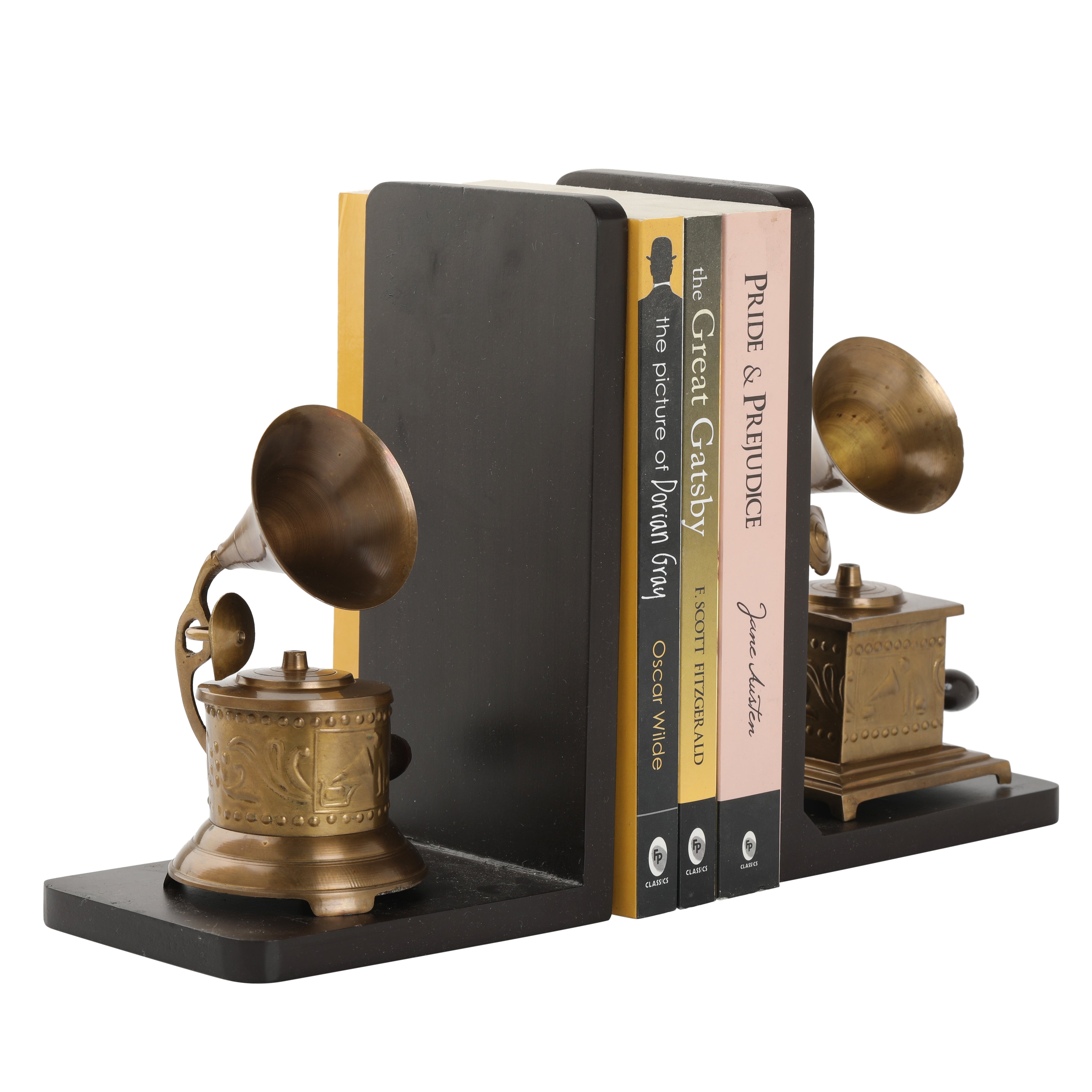 Bookend Gramophone Showpiece - Handcrafted Retro Style Classic Vintage - Antique Finish Decor Anitque