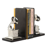 Bookend Gramophone Showpiece - Handcrafted Retro Style Classic Vintage - Chrome Finish Decor Anitque