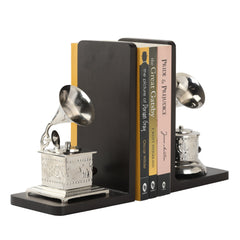 Bookend Gramophone Showpiece - Handcrafted Retro Style Classic Vintage - Chrome Finish Decor Anitque