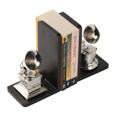 Bookend Gramophone Showpiece - Handcrafted Retro Style Classic Vintage - Chrome Finish Decor Anitque