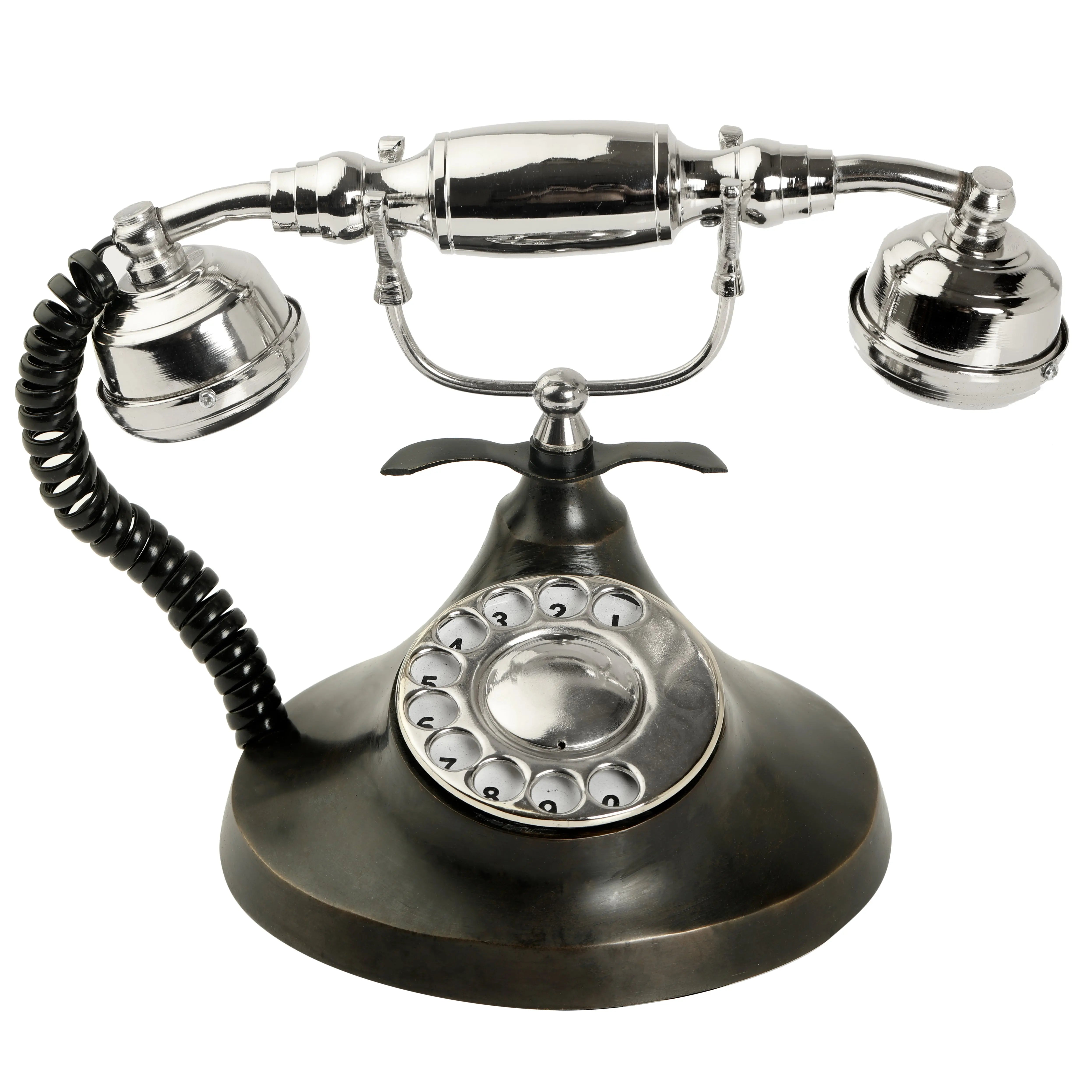 Brass Handcrafted Decorative Telephone - Royal - Chrome Finish Decor Anitque