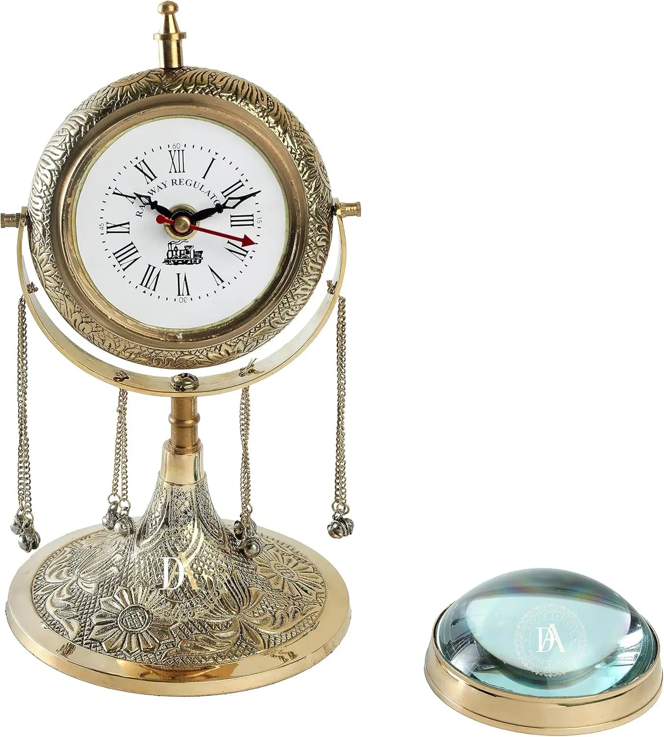 Shinny Brass Table Decorative Heavy Golden Clock Decor Anitque