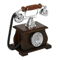 Handcrafted Unique Elegant Royal Brass and Wood Antique Phone Replica Decor Anitque