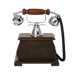 Handcrafted Unique Elegant Royal Brass and Wood Antique Phone Replica Decor Anitque
