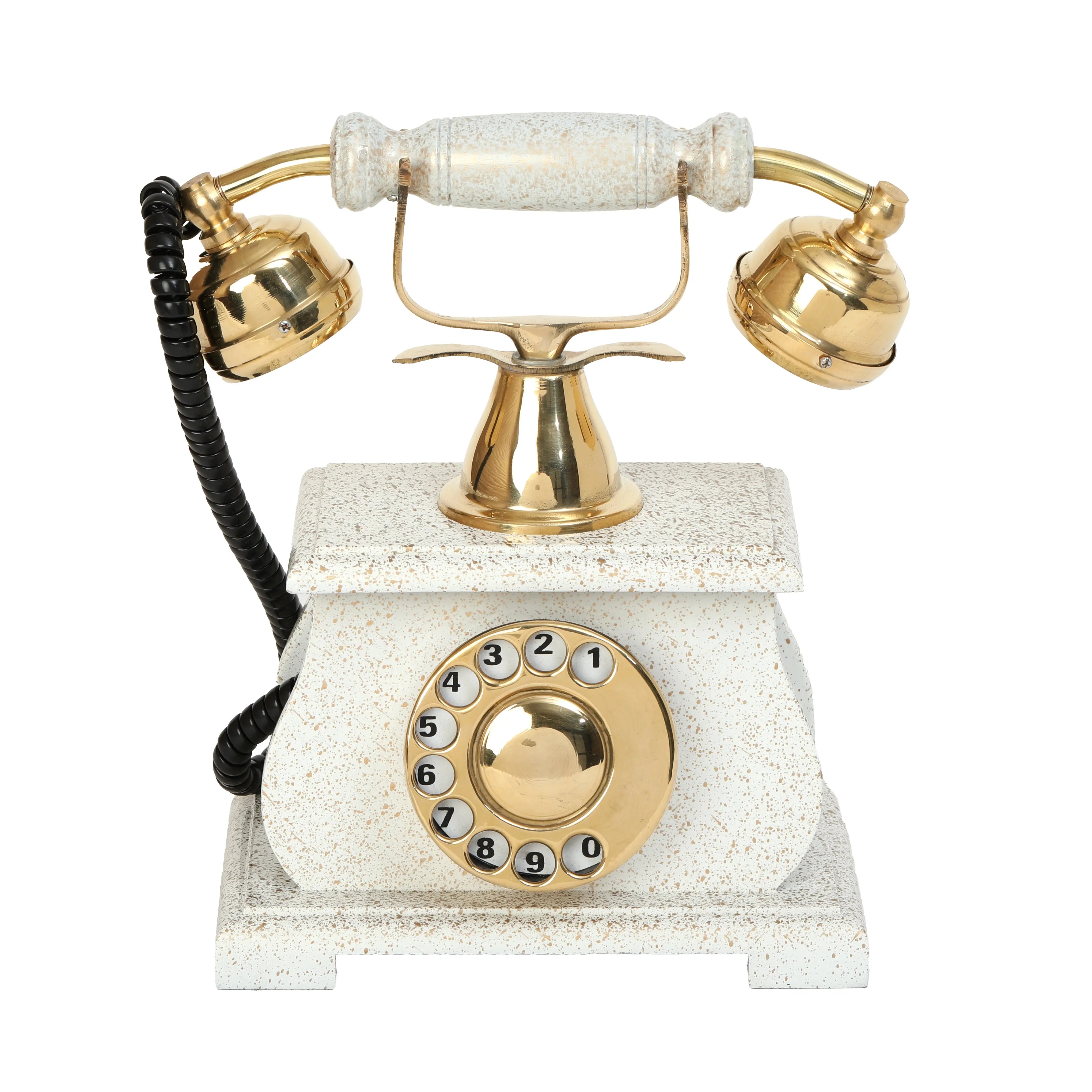 Decorative Royal Rotary Dial Antique Telephone - Handcrafted Brass and Wood - SHOWPIECE ONLY Decor Anitque