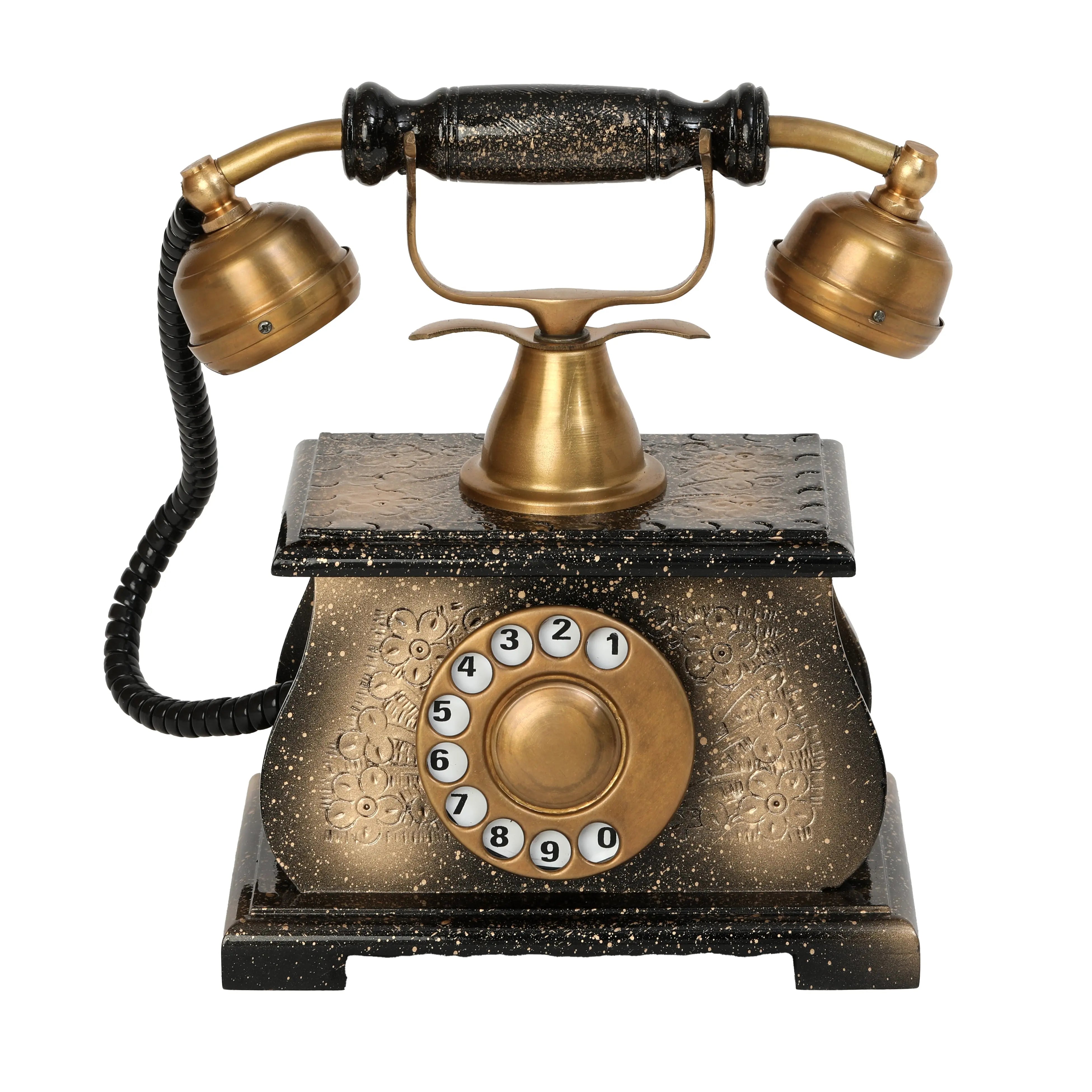 Handmade Brass and Wood Vintage Telephone Ornament - Retro Collection Decor Anitque