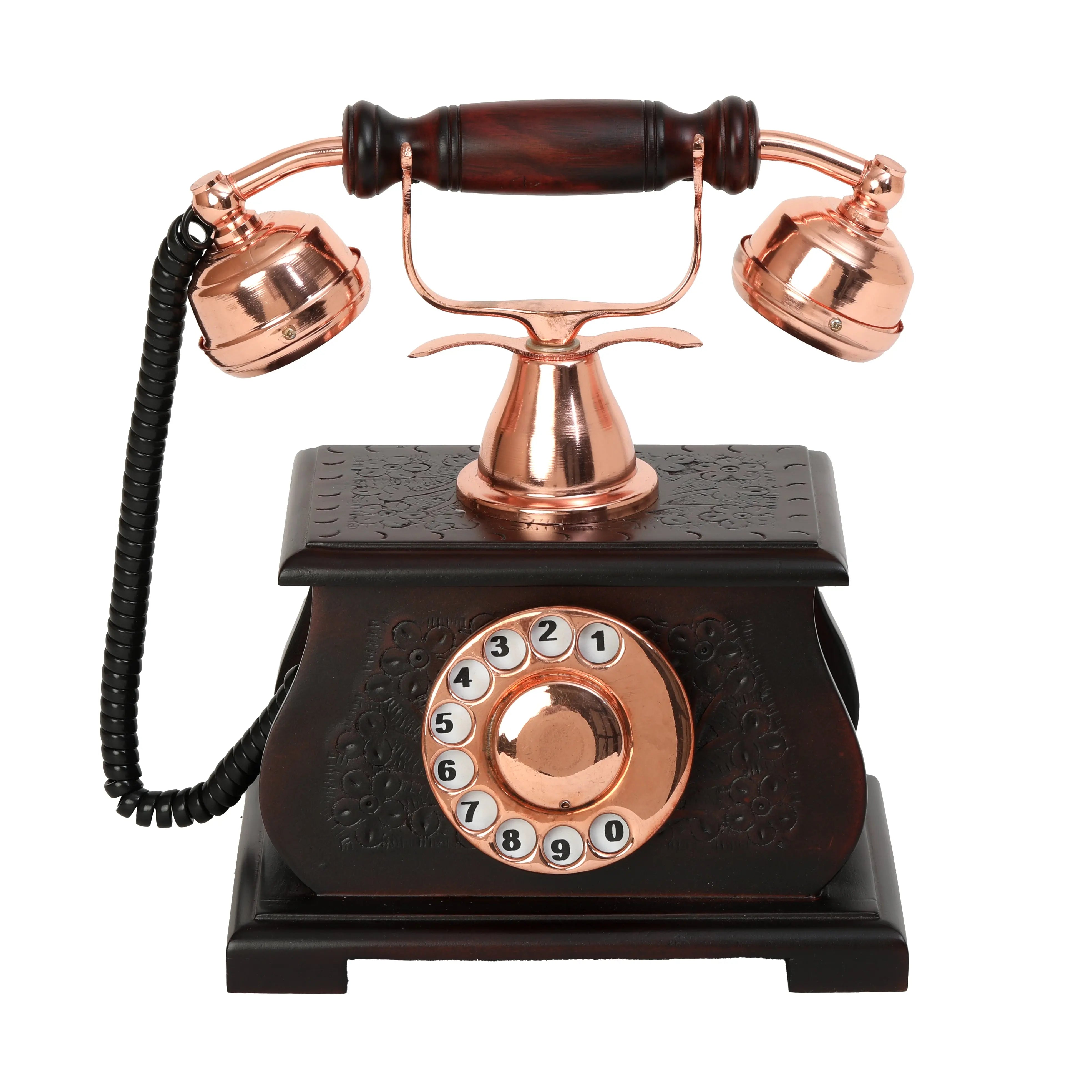 Retro Brass and Wood Ornamental Telephone - Royal Model - Copper Finish Decor Anitque