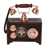 Decorative Rotary Dial Antique Telephone - Brass and Wood Replica - Copper Finish Decor Anitque