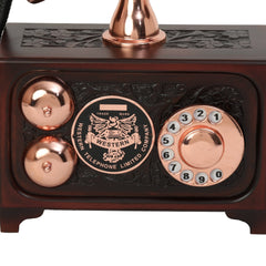 Decorative Rotary Dial Antique Telephone - Brass and Wood Replica - Copper Finish Decor Anitque