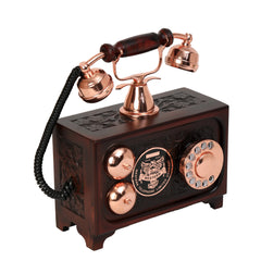 Decorative Rotary Dial Antique Telephone - Brass and Wood Replica - Copper Finish Decor Anitque