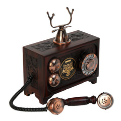 Decorative Maharaja Antique Telephone - Brass and Wood Replica - Copper Finish Decor Anitque