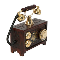 Decorative Maharaj Antique Telephone - Brass and Wood Replica - Shinny Brass Finish Decor Anitque