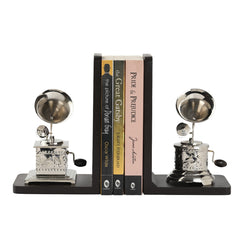 Bookend Gramophone Showpiece - Handcrafted Retro Style Classic Vintage - Chrome Finish Decor Anitque
