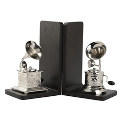 Bookend Gramophone Showpiece - Handcrafted Retro Style Classic Vintage - Chrome Finish Decor Anitque