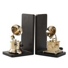Bookend Gramophone Showpiece - Handcrafted Retro Style Classic Vintage - Brass Finish Decor Anitque