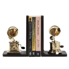 Bookend Gramophone Showpiece - Handcrafted Retro Style Classic Vintage - Brass Finish Decor Anitque
