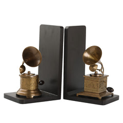 Bookend Gramophone Showpiece - Handcrafted Retro Style Classic Vintage - Antique Finish Decor Anitque