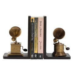 Bookend Gramophone Showpiece - Handcrafted Retro Style Classic Vintage - Antique Finish Decor Anitque