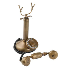 Artisanal Non-Functional Antique Telephone - Brass and Wood Decor Anitque