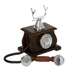Handcrafted Unique Elegant Royal Brass and Wood Antique Phone Replica Decor Anitque