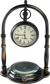 Vintage Antique Brass Table Decorative Clock With Compass Decor Anitque