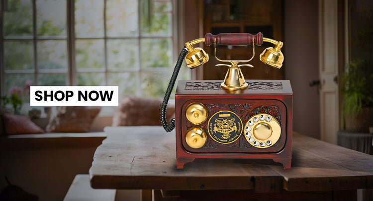 rotary dial telephone wooden desk working